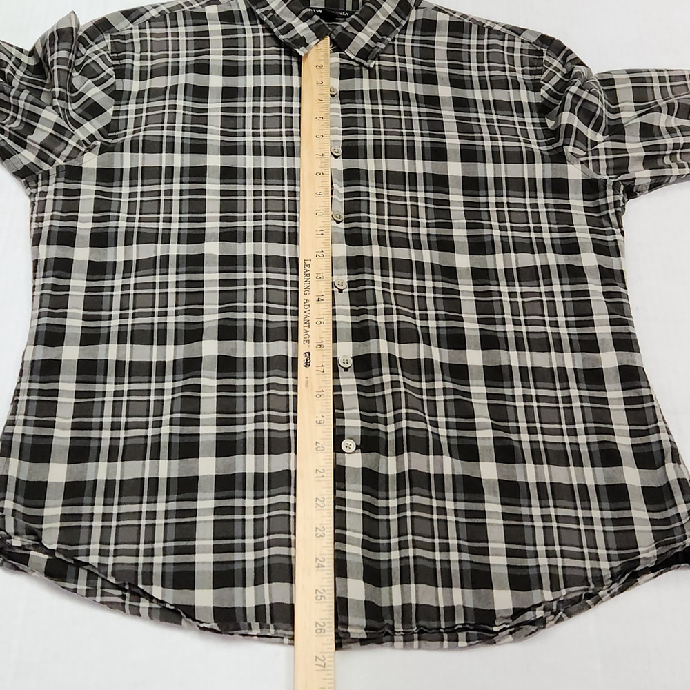 John Varvatos USA Mens Luxury Plaid Shirt Long Sleeve Black White Gray L - Picture 8 of 13